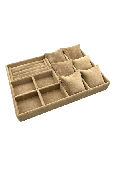 Oslo Model Süet Kaplama Sütlü kahve Renk 24/34 Cm  Yastıklı  Takı Sergileme Standı - Resim 4