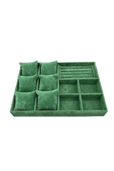 Oslo Model Süet Kaplama Yeşil Renk 24/34 Cm Yastıklı Takı Sergileme Standı - Resim 3