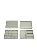 Yeni Süet Kumaş Krem Renk 4 lü Takım Çekmeçe İçi Takı Standı - Resim 4