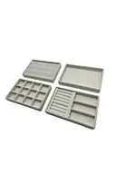 Yeni Süet Kumaş Krem Renk 4 lü Takım Çekmeçe İçi Takı Standı - Resim 3