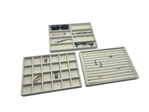 Süet Kumaş Krem Renk  3 Lü TakımTakı Sergileme Standı ürün görseli