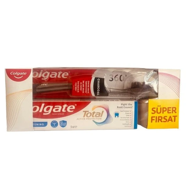 Colgate Total Active Protection Beyazlık Diş Macunu 50 ml + Charcoal Orta Diş Fırçası Süper Fırsat Paket ürün görseli