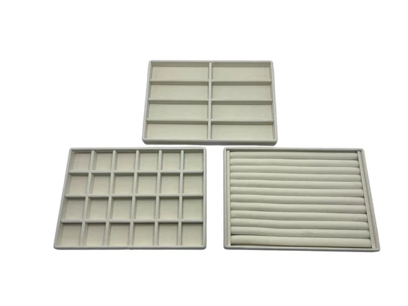 Süet Kumaş Krem Renk  3 Lü TakımTakı Sergileme Standı - Resim 2