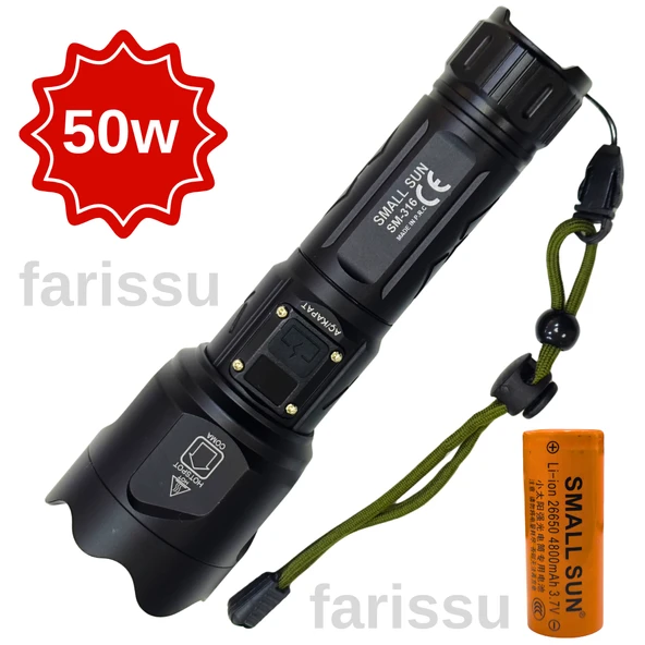 SMALL SUN SM-316 50W 1000 Lümen 800m Menzilli Şarjlı LED El Feneri