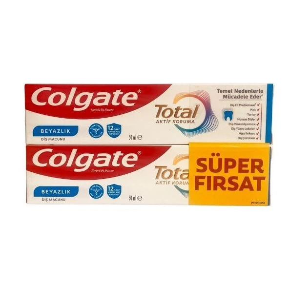 Colgate Total Active Protection Beyazlık Diş Macunu 50 ml + 50 ml  Süper Fırsat Paket - 1