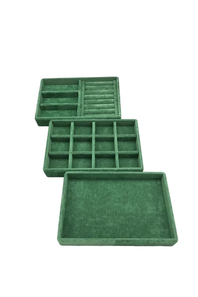 Süet Kumaş Yeşil Renk 3 lü Takım Çekmeçe İçi Takı Standı