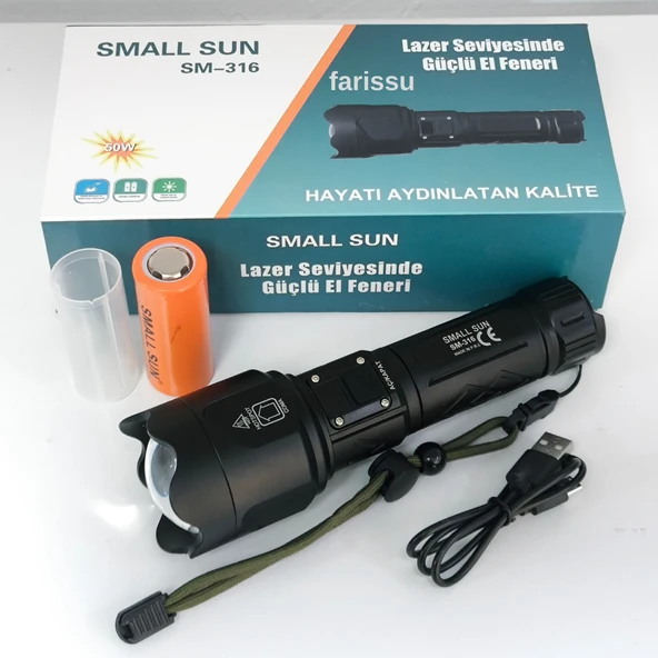SMALL SUN SM-316 50W 1000 Lümen 800m Menzilli Şarjlı LED El Feneri - 7