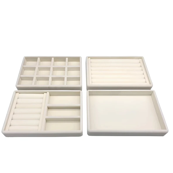 Süet Kumaş Krem Renk 4 Lü Takım Çekmeçe Içi Takı Standı - Resim 2