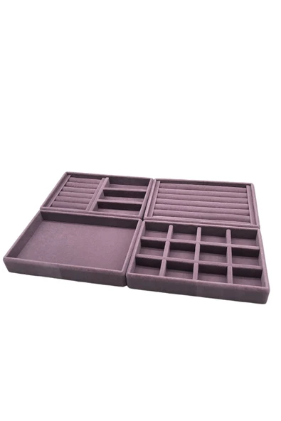 Süet Kumaş Lila Renk 4 lü Takım Çekmeçe İçi Takı Standı ürün görseli