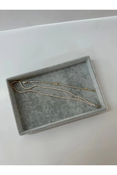 Süet Kumaş Gri Renk 3 Lü Takım Çekmeçe Içi Takı Standı - Resim 3