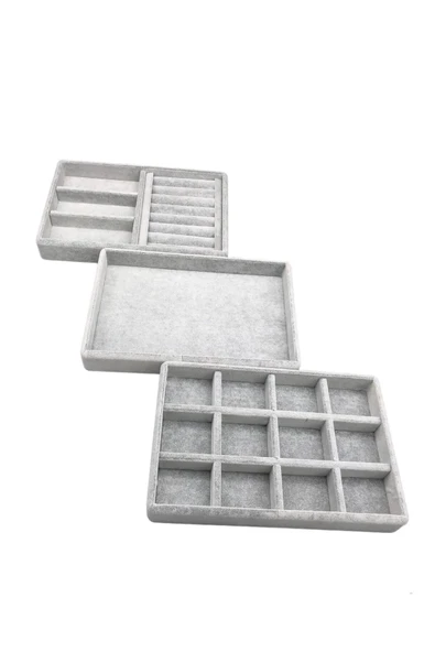 Süet Kumaş Gri Renk 3 Lü Takım Çekmeçe Içi Takı Standı ürün görseli