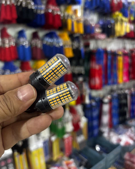 Oto LED Ampul 2'li Set - T20 Model 12V Beyaz, Turuncu, Fren, Park, Sinyal ve Geri Vites Lambası - Resim 5