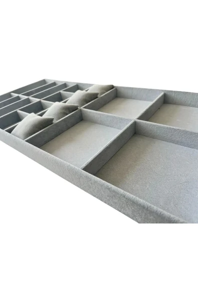 Süet Kumaş 70/38 Cm Süet Kaplama Gri Renk Çekmece içi Takı Tablası - Resim 3