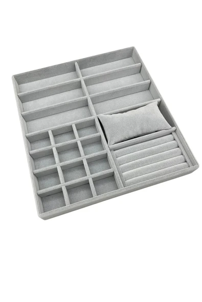 Astana Model Süet Kumaş Gri Renk 38 Cm / 35 Cm Takı Sergileme Çekmece Içi Stand - Resim 4