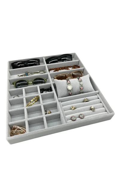 Astana Model Süet Kumaş Gri Renk 38 Cm / 35 Cm Takı Sergileme Çekmece Içi Stand ürün görseli