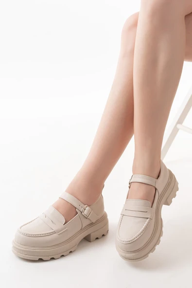 745-771 Bej Kadın Günlük Yüksek Tabanlı Loafer Ayakkabı - Resim 7