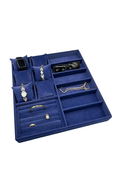 Miami Model Süet Kumaş Lacivert Renk 38 Cm /34 Cm Takı Sergileme Çekmece İçi Stand