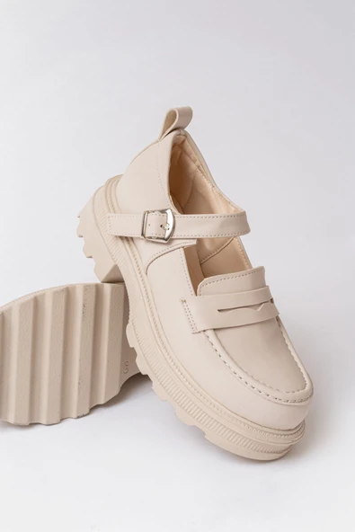 745-771 Bej Kadın Günlük Yüksek Tabanlı Loafer Ayakkabı - Resim 4