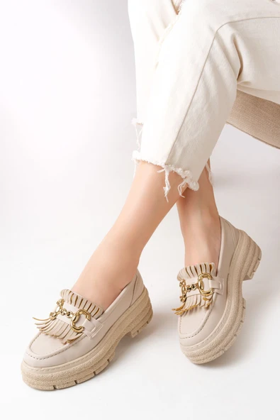 749-750 Bej Tokalı Günlük Yüksek Tabanlı Loafer Ayakkabı ürün görseli 1