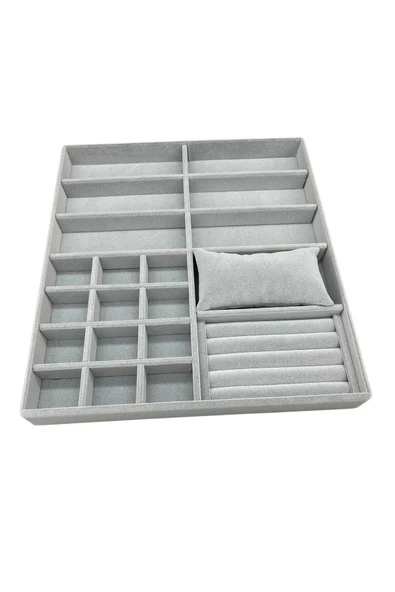 Astana Model Süet Kumaş Gri Renk 38 Cm / 35 Cm Takı Sergileme Çekmece Içi Stand - Resim 2