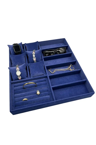 Miami Model Süet Kumaş Lacivert Renk 38 Cm /34 Cm Takı Sergileme Çekmece İçi Stand - 3