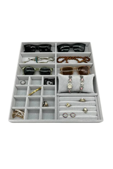 Astana Model Süet Kumaş Gri Renk 38 Cm / 35 Cm Takı Sergileme Çekmece Içi Stand - Resim 3