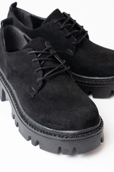 868-754 Siyah Süet Bağcıklı Günlük Yüksek Tabanlı Loafer Ayakkabı - 2