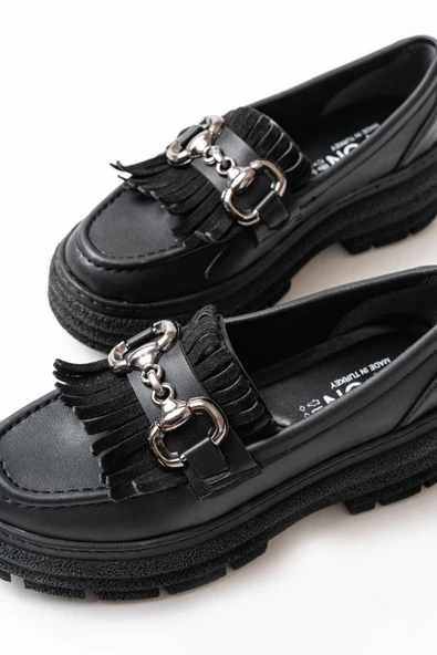 749-750 Siyah Tokalı Günlük Yüksek Tabanlı Loafer Ayakkabı - Resim 4