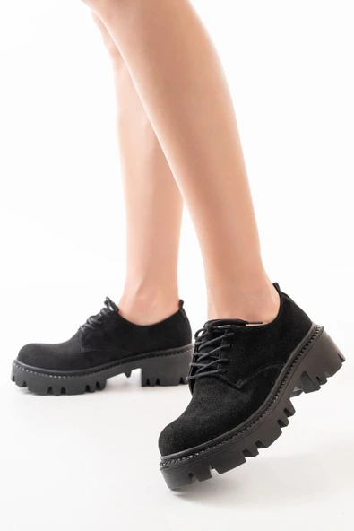 868-754 Siyah Süet Bağcıklı Günlük Yüksek Tabanlı Loafer Ayakkabı - 3