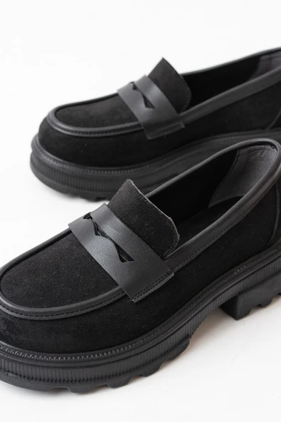 746-759 Siyah Süet Günlük Yüksek Tabanlı Loafer Ayakkabı - 4