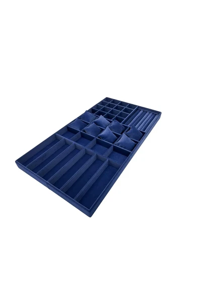 Özel Sipariş 70/38 cm Süet Kaplama Lacivert Renk Çekmece Içi Takı Düzenleyicisi - Resim 4