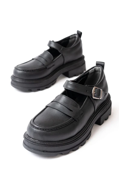 745-771 Siyah Kadın Günlük Yüksek Tabanlı Loafer Ayakkabı - Resim 4