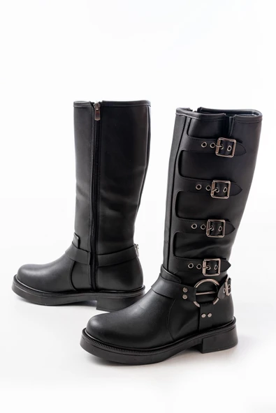 02-346 Siyah Düz Topuklu Günlük Bayan Binici Çizme ürün görseli