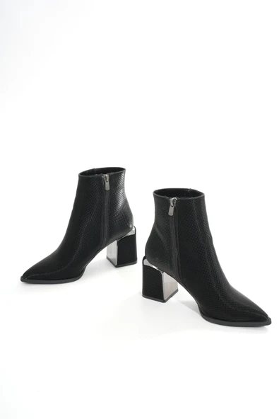 DNZ-409 Siyah Fermuarlı Topuklu Kadın Günlük Bot - Resim 4