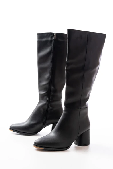 RS-2432 Siyah Topuklu Fermuarlı Günlük Kadın Çizme - Resim 4