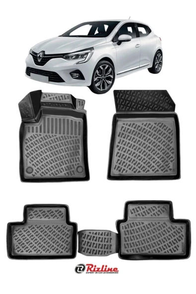 Rizline Renault Clio 5 E-Tech (2023 ve Sonrası) Havuzlu Paspas Seti Siyah ürün görseli 1