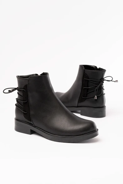 165-209 Siyah Arka Bağcık Aksesuarlı Fermuarlı Günlük Kadın Bot - 3