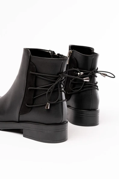 165-209 Siyah Arka Bağcık Aksesuarlı Fermuarlı Günlük Kadın Bot - 4