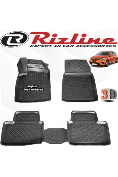 Rizline Renault Clio 5 3d Paspas Havuzlu Hb 2019 Sonrası Siyah 4 Parça Set ürün görseli 1