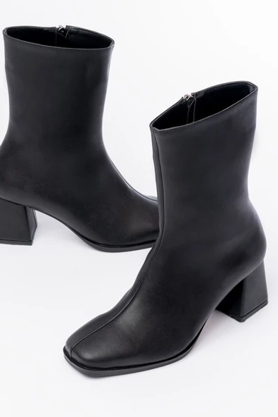 MSK-032 Siyah Topuklu Fermuarlı Kadın Bot - Resim 4