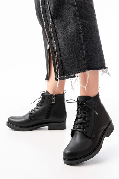 165-225 Siyah Bağcıklı Fermuarlı Günlük Kadın Bot - 2