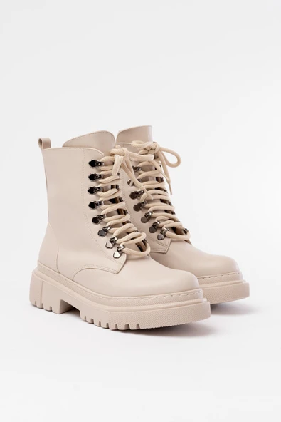 812-2121 Bej Bağcıklı Fermuarlı Günlük Kadın Bot - 3