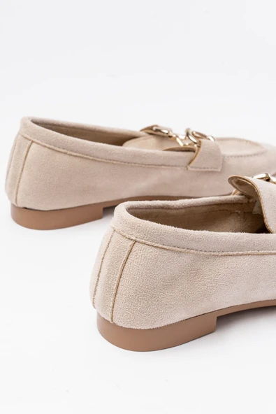 303 Bej Süet Toka Aksesuarlı Günlük Kadın Babet - 2