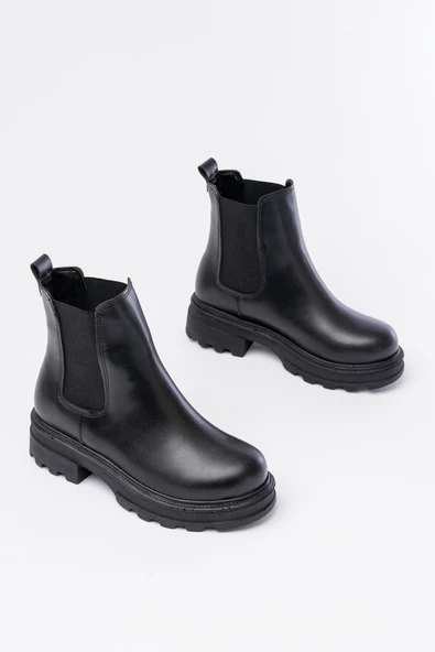 745-2137 Siyah Kalın Taban Lastikli Günlük Kadın Bot - Resim 4