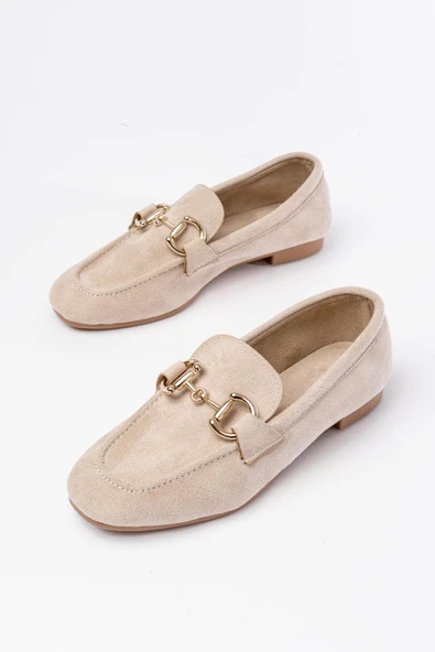 303 Bej Süet Toka Aksesuarlı Günlük Kadın Babet - 4