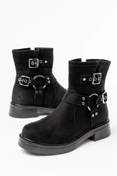02-2013 Siyah Süet Toka Aksesuarlı Fermuarlı Günlük Kadın Bot ürün görseli