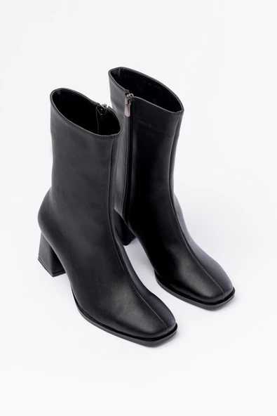 MSK-032 Siyah Topuklu Fermuarlı Kadın Bot - Resim 5