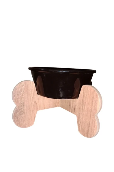 RealWood Seramik Kaseli Ahşap Ayaklı Tekli Büyük Irk Köpek Mama/su Stantı-1000 Ml. ürün görseli 1