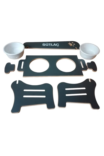 RealWood Özel İsimli, Seramik Kaseli, Kademeli, Eğimli Ahşap Kedi-Köpek Mama Ve Su Kabı Stantı-2*400 ml - Resim 4