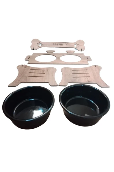 RealWood Köpek Su Ve Mama Standı-özel Isim Baskı-meşemdf-kademelikemik-büyükırk-seramiksiyahkase-2*1000ml - 6
